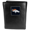 Denver Broncos Deluxe Leather Tri-fold Wallet Packaged in Gift Box